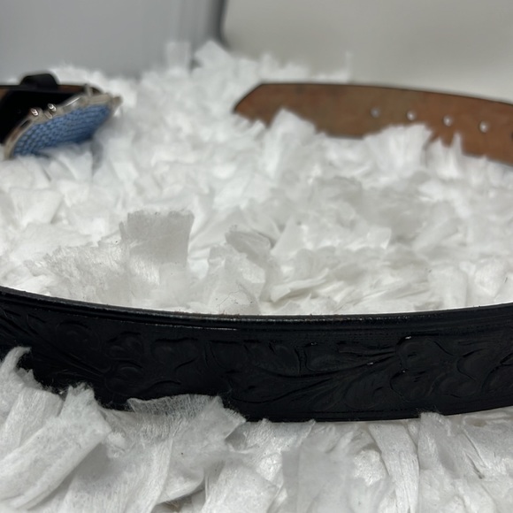 Leatherock Inc Blue Rhinestone Western Leather Belt Black Embossed tooled Belt main image 4